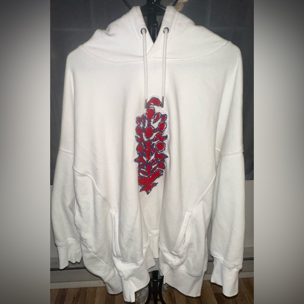 (NWOT) Free People Cream Oversized Hoodie Red Floral Embroidered Graphic